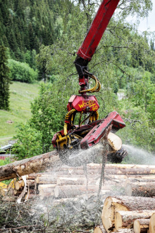 EFFEKTIVT: Kvistaggregatet, Woody 60, håndterer tømmerstokker på opptil 60 cm i diameter lekende lett. (Foto: Runar F. Daler).