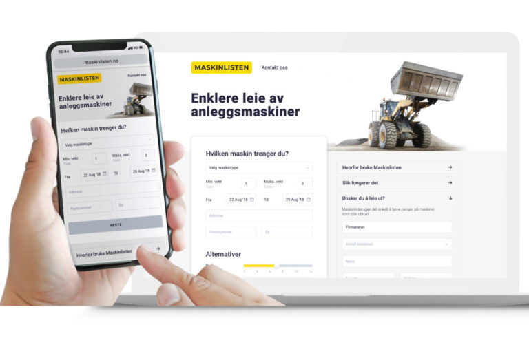 Slik ser den ut, betaversjonen av Maskinlisten.no, som er tilpasset både mobilskjermer og desktop. Den kan tas i bruk av bransjen allerede nå, og Fremby håper bransjen vil gi tilbakemeldinger, slik at tjenesten kan videreutvikles og bli så god som mulig for alle brukerne.