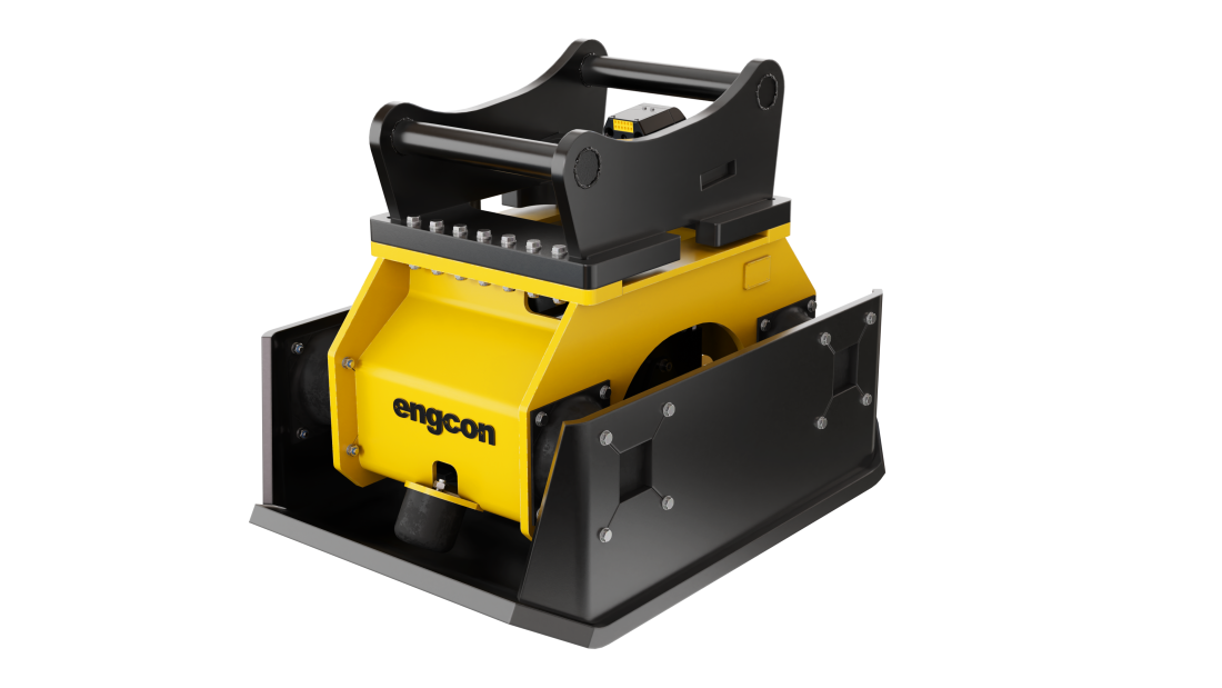 Engcons nye markvibrator PC9500, for de større gravemaskinene, i størrelsesklassen fra 19 tonn med feste S70 eller S80. (Foto: Engcon)