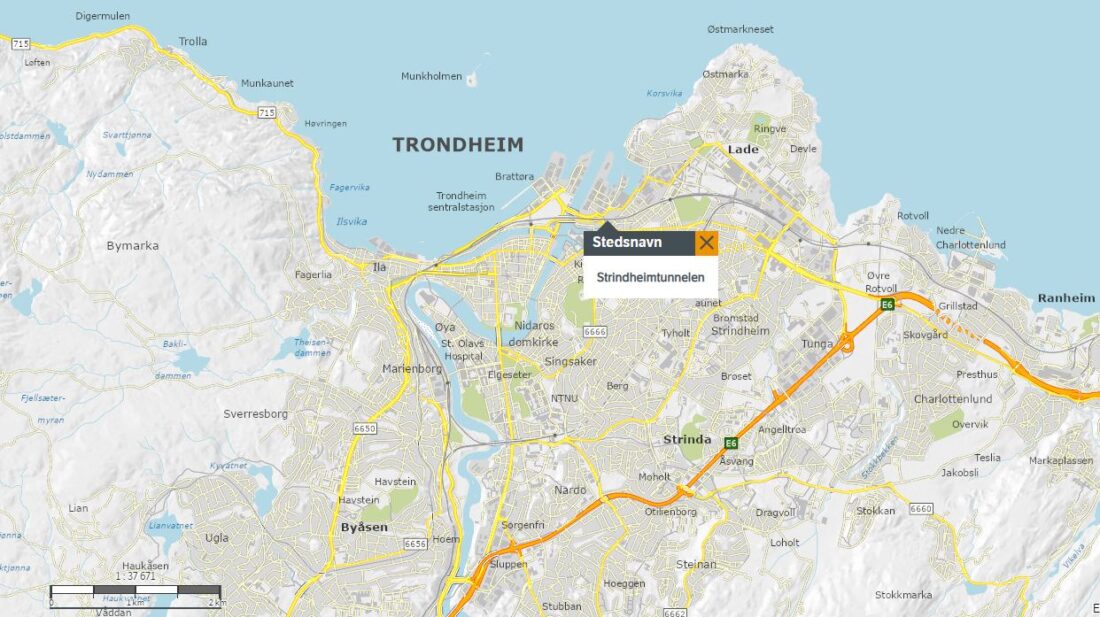 Kartplassering Strindheimtunnelen. (Statens vegvesen)