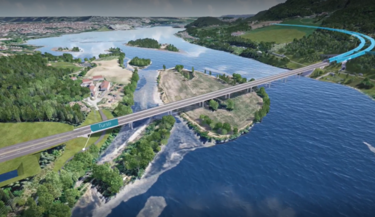 Som en del av prosjektet E6 Storhove-Roterud skal AF Gruppen bl.a. bygge ny bro over Lågen, like nord for Lillehammer. (Illustrasjon: Nye Veier)