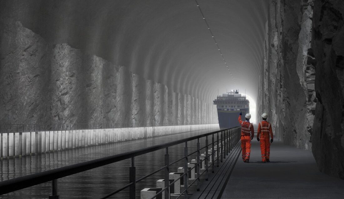 Den 10. juni vet Kystverket omtrentlig hva Stad skipstunnel vil koste. Da kommer de første tilbudene inn. En viktig milepæl i prosjektet. (Illustrasjon: Kystverket/Snøhetta/Plomp)