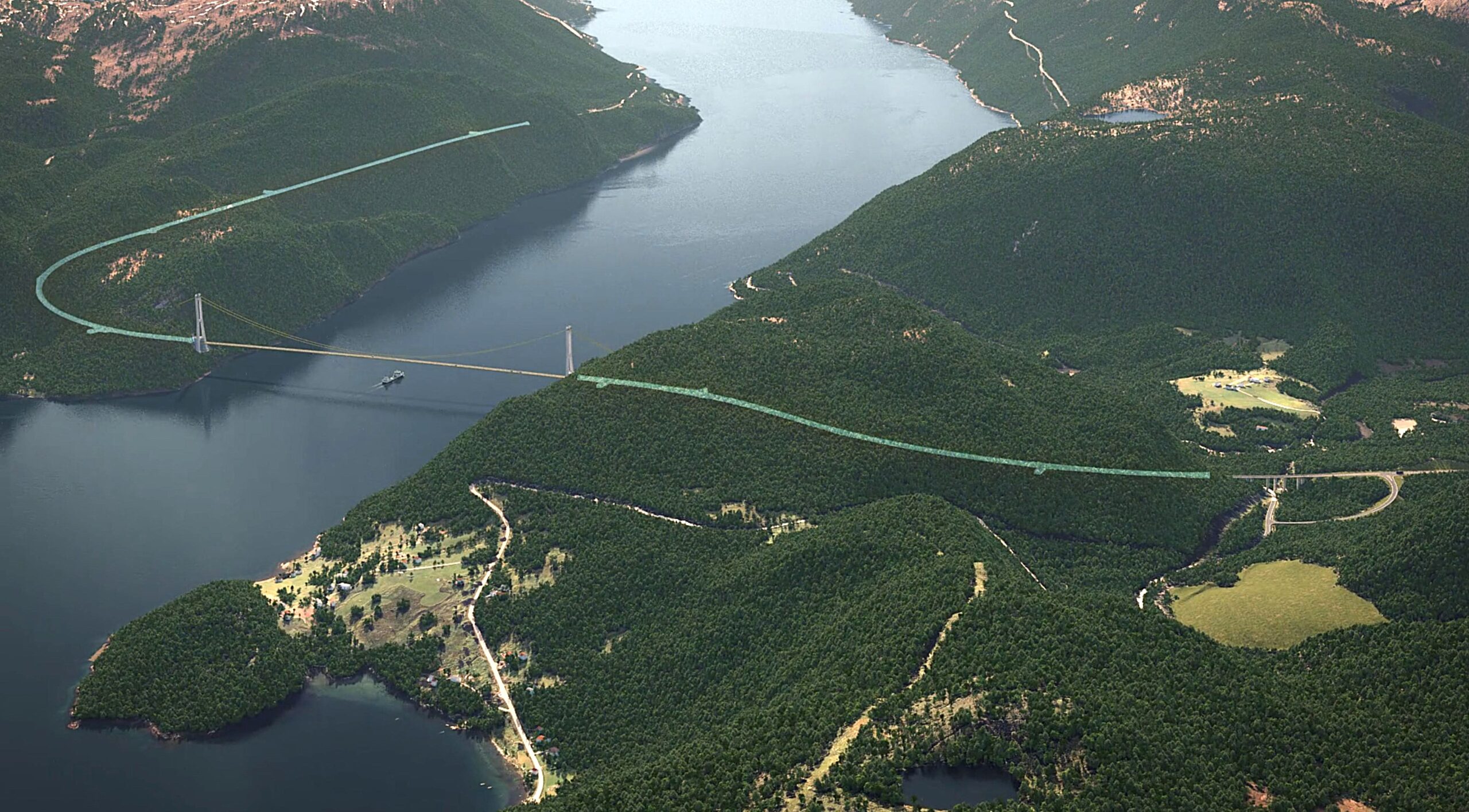 Hengebro over Sørfjorden med tilstøtende tunneler er en del av byggetrinn to i prosjektet E6 Megården-Mørsvikbotn. (Illustrasjon / Statens vegvesen)