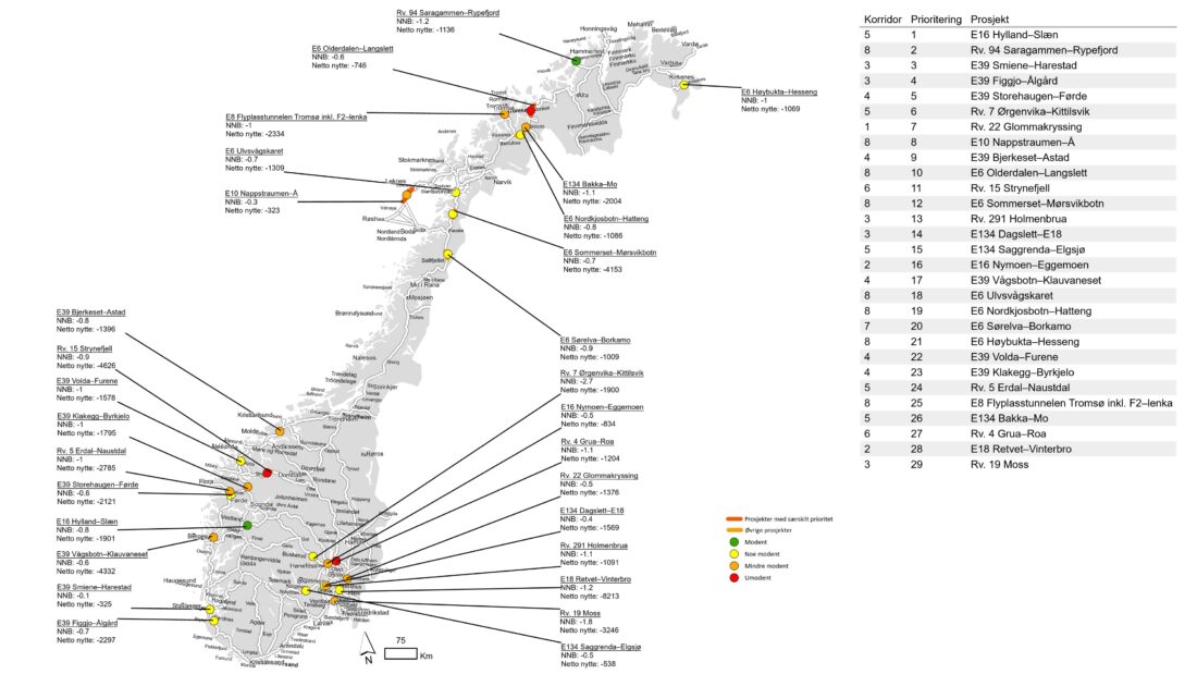 Oversiktskart porteføljeprioriteringen 2025. (Illustrasjon: Statens vegvesen)
