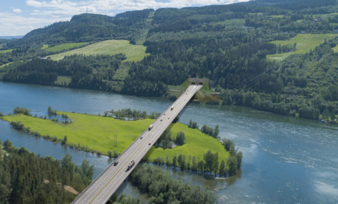 Mellom krysset i Øyresvika og Lågen bro ved Trosset, er det planlagt en 4,2 km lang tunnel, kalt Vingnestunnelen. Tunnelen vil ha to løp, ett for hver kjøreretning, med nødutganger som gangbare tverrforbindelser mellom løpene. E6 og tunnelen blir smalere enn det som var opprinnelig planlagt. Det sparer 40 dekar med landbruksjord, skog og strandsone som ellers ville blitt påvirket av utbyggingen. (Illustrasjon: Nye Veier/Norconsult)
