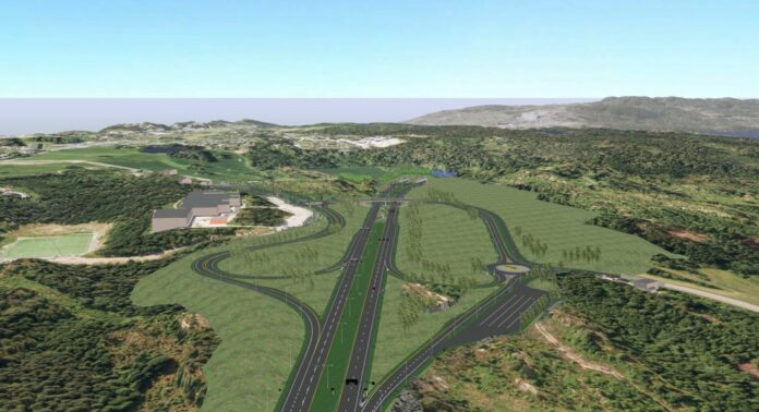 Illustrasjonen viser tunnelåpningen på østsiden av Oslofjorden ved Måna. (Illustrasjon: Statens vegvesen)
