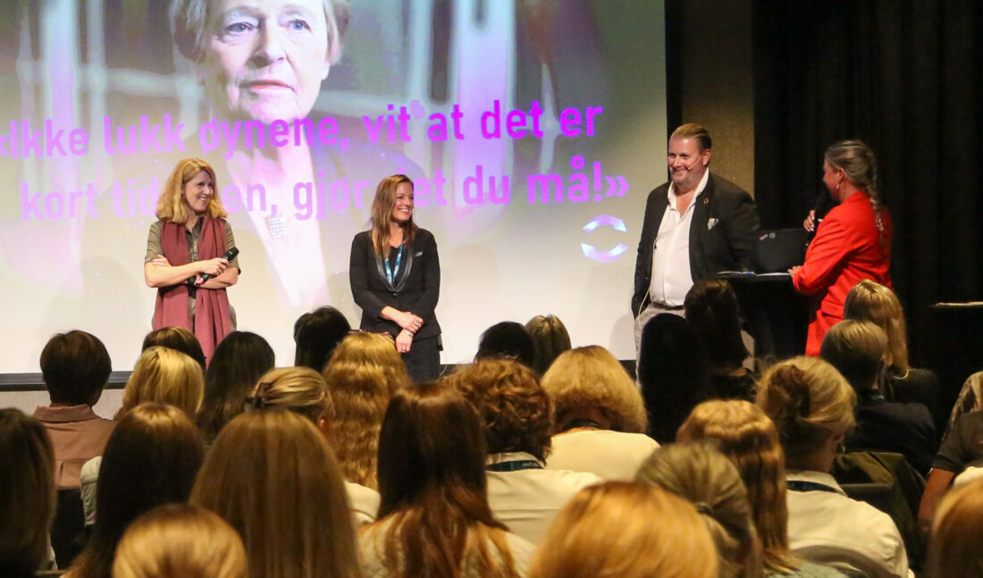 Gina Vibeke Ytterborg fra Statens vegvesen (f.v.), Mona Milde fra Veflen Entreprenør AS og Sjur Wethal fra Nasta snakket om bærekraft og det grønne skiftet i anleggsbransjen. (Foto: Runar F. Daler)
