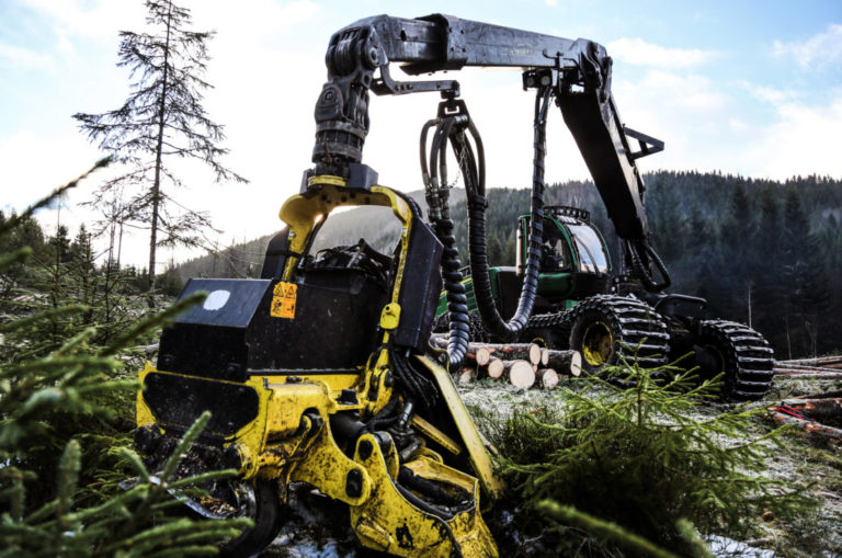Tveitan & Bang Tynningslag var travelt opptatt med å hogge 1200 kubikk tømmer i området der markeringen fant sted. Bedriften har 17 ansatte og hogger drøye 200 000 kubikk i året. (Foto: Runar F. Daler).