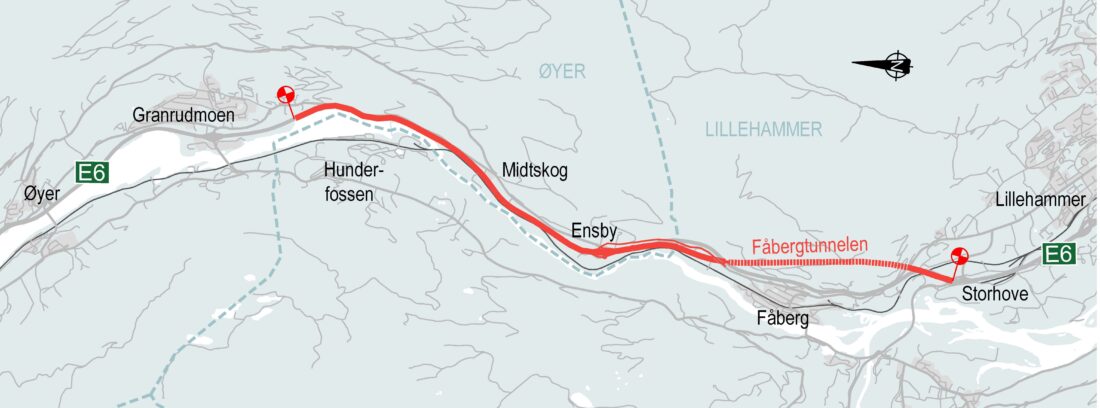 Strekningskart for E6 Storhove-Øyer. (Kart: Per Torstein Terjesen/Nye Veier)