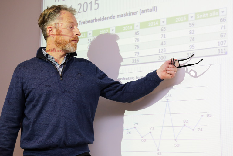Fagsjef i MGF, Njål Hagen, redegjorde for maskinsalget i 2015. (foto: Runar F. Daler).