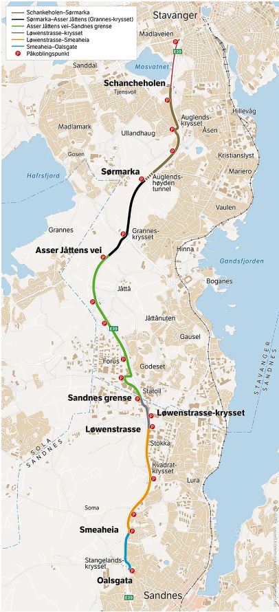 Strekningene. (Illustrasjon: Statens vegvesen)