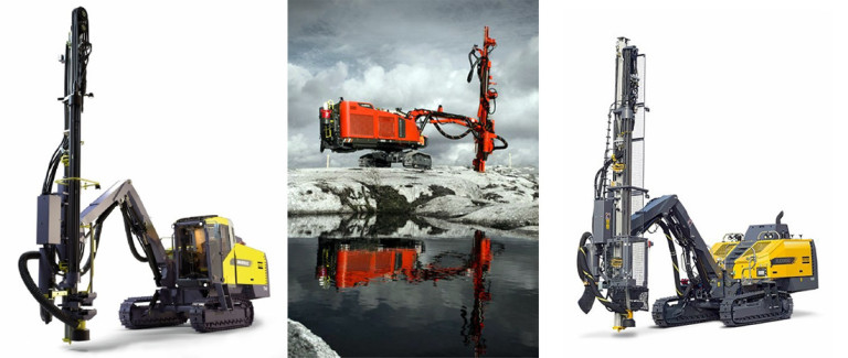 F.v. Atlas T35 SmartROC, Sandvik Ranger DX 800 T4 og Atlas T35 FlexiROC. 
