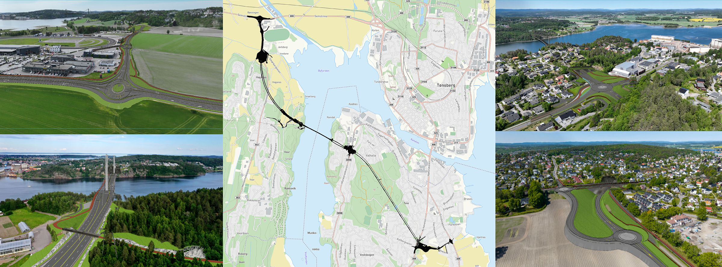 Hele fastlandsforbindelsen. (Foto/illustrasjon: Bypakke Tønsberg-regionen)