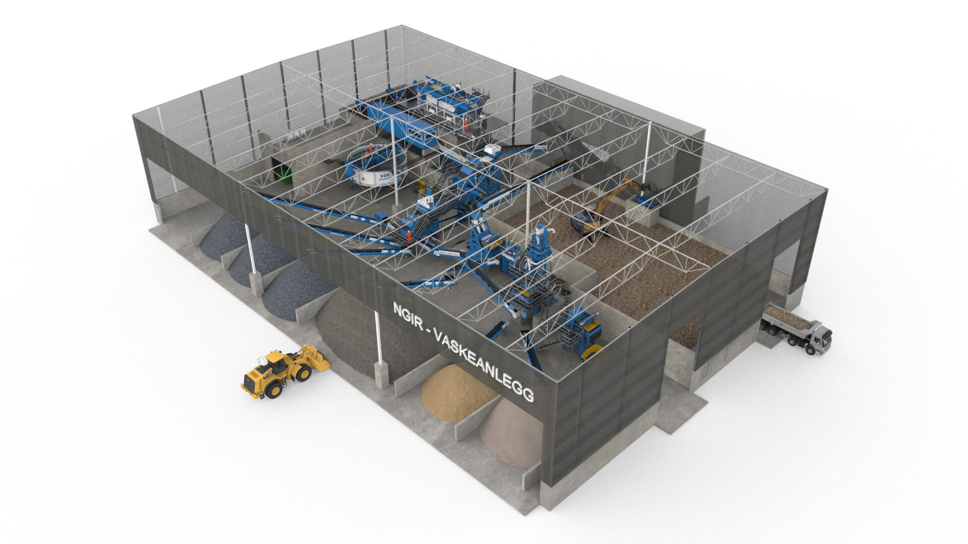 Slik skal det nye jordvaskeanlegget til NGIR i Bergen se ut når det står ferdig mot slutten av året. (Illustrasjon: Nordic Bulk)