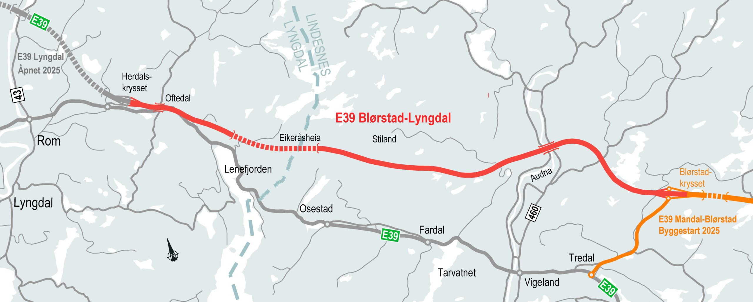 Her skal den nye veistrekningen gå. (Illustrasjon: Nye Veier)