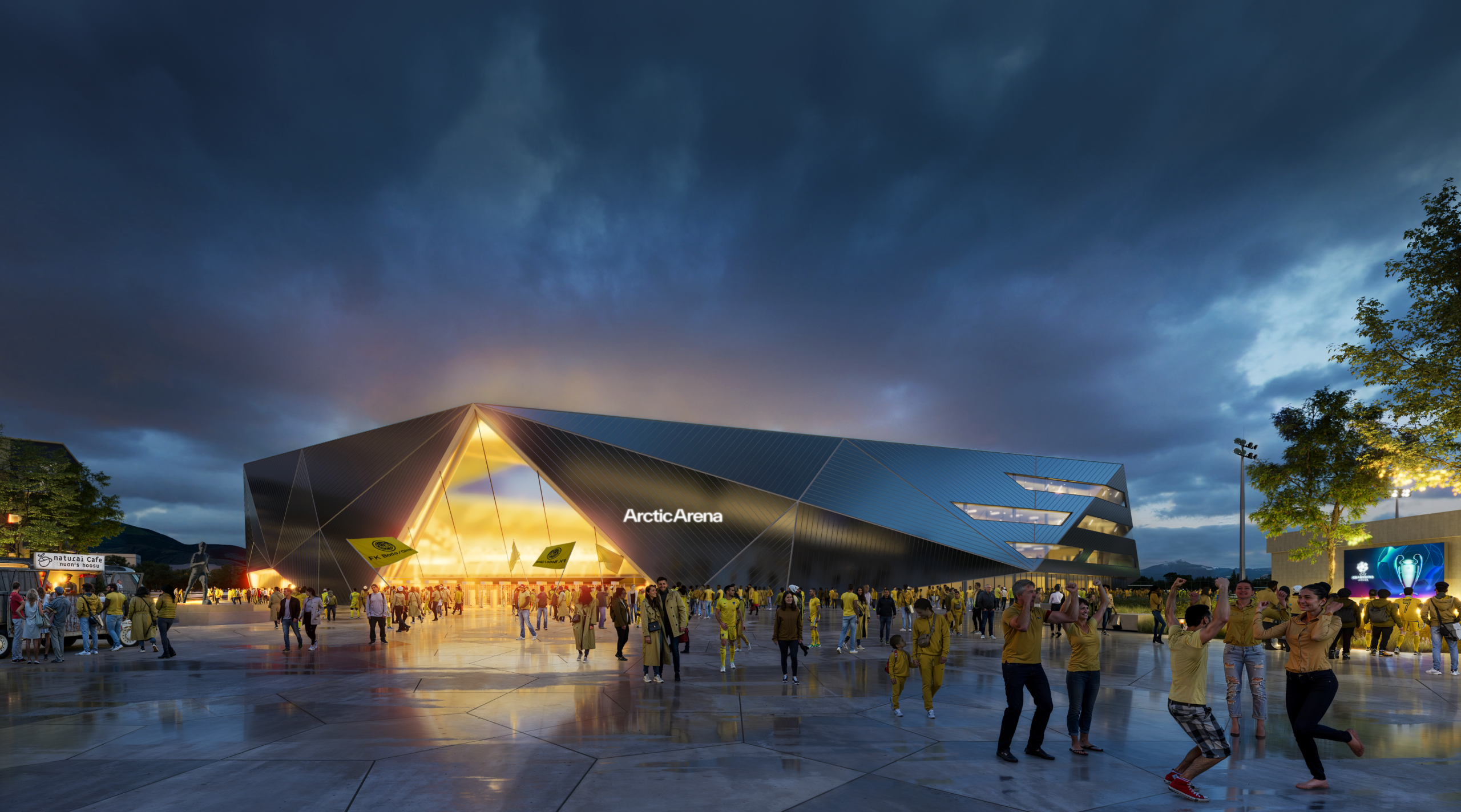 Den nye stadion – som foreløpig går under navnet Arctic Arena – vil bli en topp moderne arena, med kapasitet på ca. 10 000 tilskuere. (Illustrasjon: Nordic Office of Architecture)